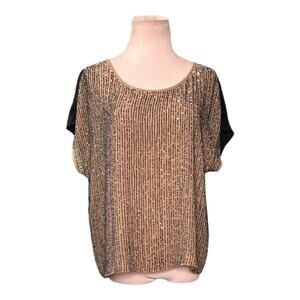 Club Monaco two tone cap sleeves silk sequin short sleeves blouse size Small